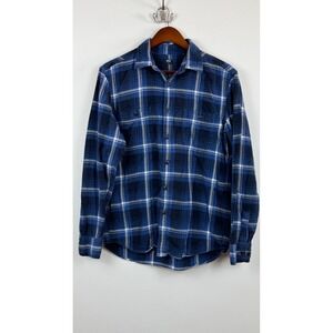 Uniqlo Mens Blue Plaid Flannel Button Down Shirt Long Sleeve Cotton Size M